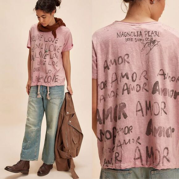 Magnolia Pearl Tops - Magnolia Pearl Love Love Love Tee Purple Multi NWT